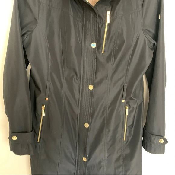 Michael  Kors Black Trench Coat Hooded M - Picture 10 of 12